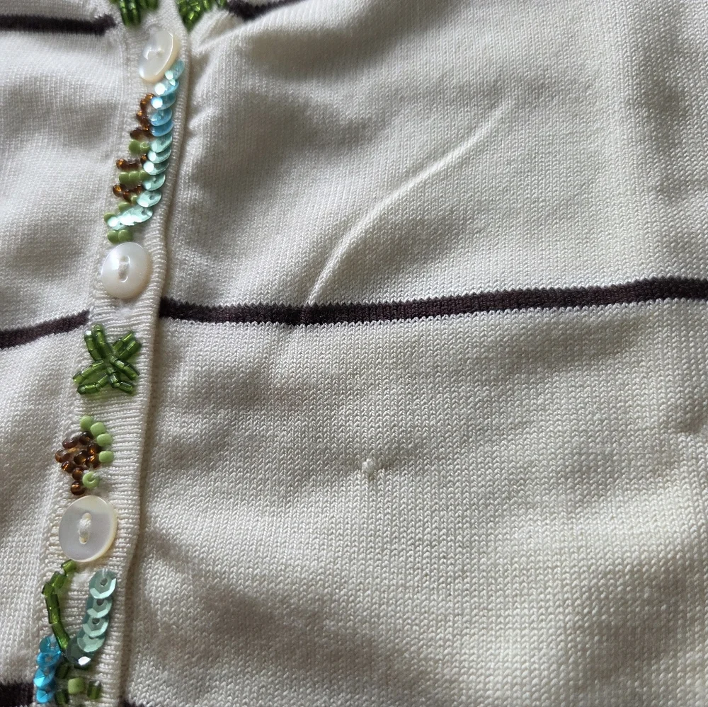 Harold’s Silk Beaded Floral Stripe‎ Cardigan Sweater Women's XS Cottagecore NEW